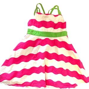 Gymboree Girls Pink White Wavy Stripe Cotton Sundress Green Trim Size 3